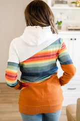 Brown Striped Colorblock Pocketed Hoodie