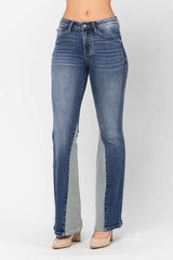 Judy Blue Mid-Rise Two Tone Panel Flare Jeans