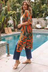 Multicolor Abstract Print Half Sleeves Kimono