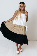 Brown Square Neck Colourblock Dress