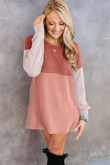 Clay Red Colorblock Corded Long Sleeve Mini Dress