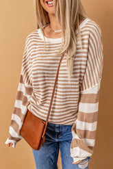 Stripe Puff Sleeve Mixed Stripes Sweater