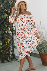 White Off Shoulder Smocked Waist Floral Dress
