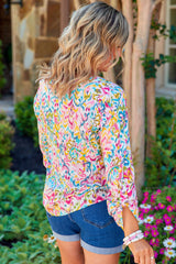 Multicolor Plus Size Geometric Print Notched V-Neck Blouse