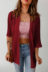 Red Ribbed Open Front Knit Cardigan