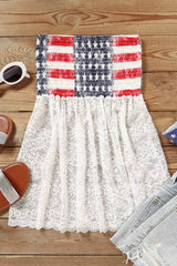 White Bandeau Lace Stitching National Flag Vest