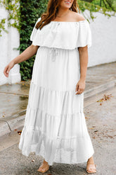 White Swiss Dot Plus Size Ruffle Tiered Maxi Dress