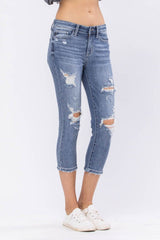 Judy Blue Mid-Rise Destroyed Denim Capri
