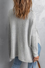 Grey High Neck Oversized Sweater with Slits