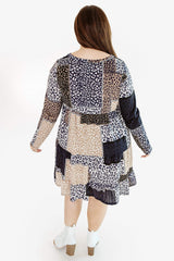 Leopard Plus Size Long Sleeve Mixed Leopard Dress