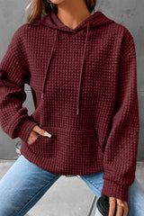 Red Quilted Kangaroo Pocket Drawstring Hoodie