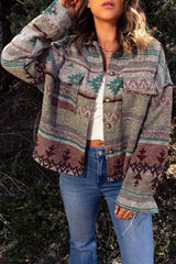 Vintage Aztec Print Lapel Pocket Button Up Jacket