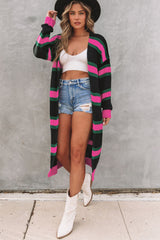 Black Drop Shoulder Color Block Knitted Duster Cardigan