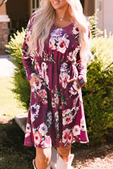 Rose Long Sleeve High Waist Floral Dress