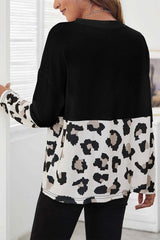 Black Leopard Color Block Long Sleeve Top