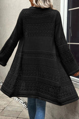 Black Pointelle Knit Open Front Cardigan
