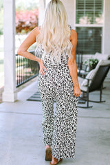 Leopard Print Slant One Shoulder Loose Jumpsuit