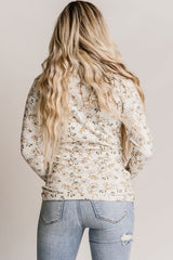 White Cowl Neck Floral Print Sweatshirt