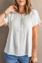 White Crochet Eyelet Short Sleeves Top