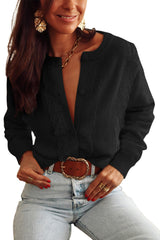 Black Lace Trim Ribbed Round Neck Button Up Cardigan