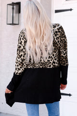 Black Leopard Print Patchwork Pocket Cardigan
