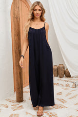 Black Frilled Neckline Backless Wide Leg Jumpsuit