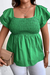 Green Ruffle Tiered Short Sleeve Plus Size Babydoll Top