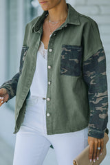 Green Camo Print Patchwork Button-up Jacket