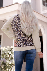 Leopard Kangaroo Pocket Raglan Sleeves Sweatshirt