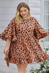 Plus Size Leopard Shift Dress with Ruffle