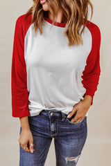 Red Color Block Raglan Sleeve Pullover Top