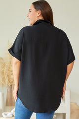 Black Plus Size Crinkle Textured Short Sleeve Shirt