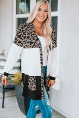 Leopard Block Cardigan with Pockets