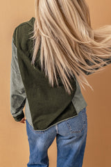 Green Patchwork Button Down Neckline Hoodie