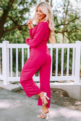 Rose Bishop Sleeve Belted Wide Leg Jumpsuit