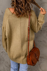 Khaki Ribbed Trim Oversize Sweater