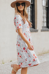 Striped Flower Short Sleeve Flowy Midi Dress