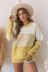 Khaki Color Block Patchwork Knit Sweater