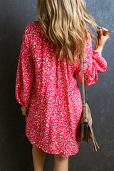 Rose Floral Print Empire Waist Bubble Sleeve Dress
