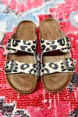Leopard PU Leather Square Buckle Slippers