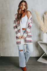 White Open Front Draped Geometric Cardigan
