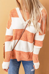 Stripe Striped V Neck Criss Cross Back Sweater