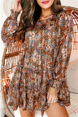 Brown Tiered Ruffle Floral Dress