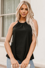 Black Pleated Round Neck Loose Sleeveless Top