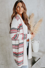 White Open Front Draped Geometric Cardigan
