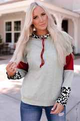 Gray Cowl Neck Drop Shoulder Splicing Sleeves Sweatshirt
