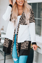 Leopard Block Cardigan with Pockets