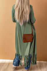 Green Fringe Knit Duster Cardigan