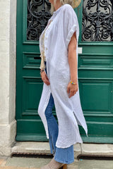 White Button Up Collared Short Sleeve Kimono