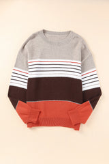 Color Block Striped Knit Oversize Sweater